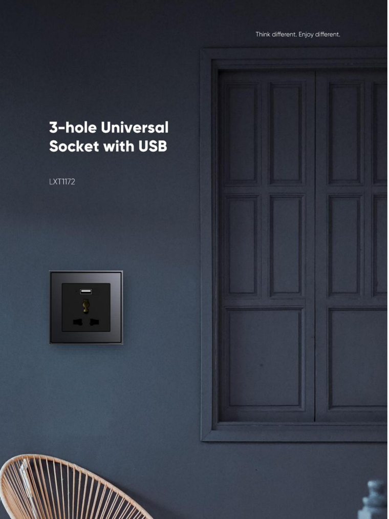 3-Hole Universal Socket with USB view 2